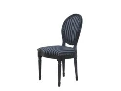 Rokoko/Amaretta Chaise De Salle à Manger, Noir Antique, Tissu Noir Rayé.