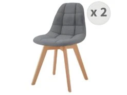 STELLA - Chaise Scandinave Tissu Gris Pieds Hêtre (x2)
