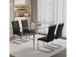 Lot De 4 Chaises De Salle à Manger - Dossier En Similicuir Et Lin - Noir