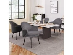 Lot De 4 Chaises - Coutures En Tissu Et Cuir PU - Siège Amovible - Gris