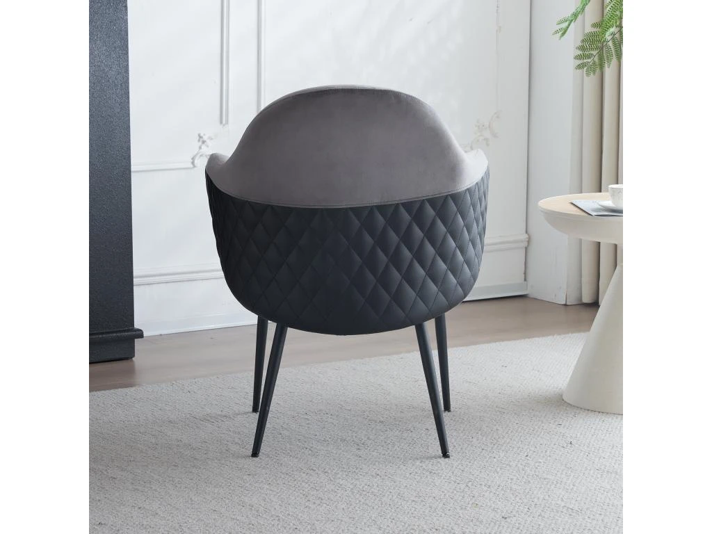 Lot De 4 Chaises - Coutures En Tissu Et Cuir PU - Siège Amovible - Gris 2 Lot De 4 Chaises - Coutures En Tissu Et Cuir PU - Siège Amovible - Gris – Image 2