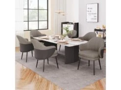 Lot De 6 Chaises - Coutures En Tissu Et Cuir PU - Siège Amovible - Marron