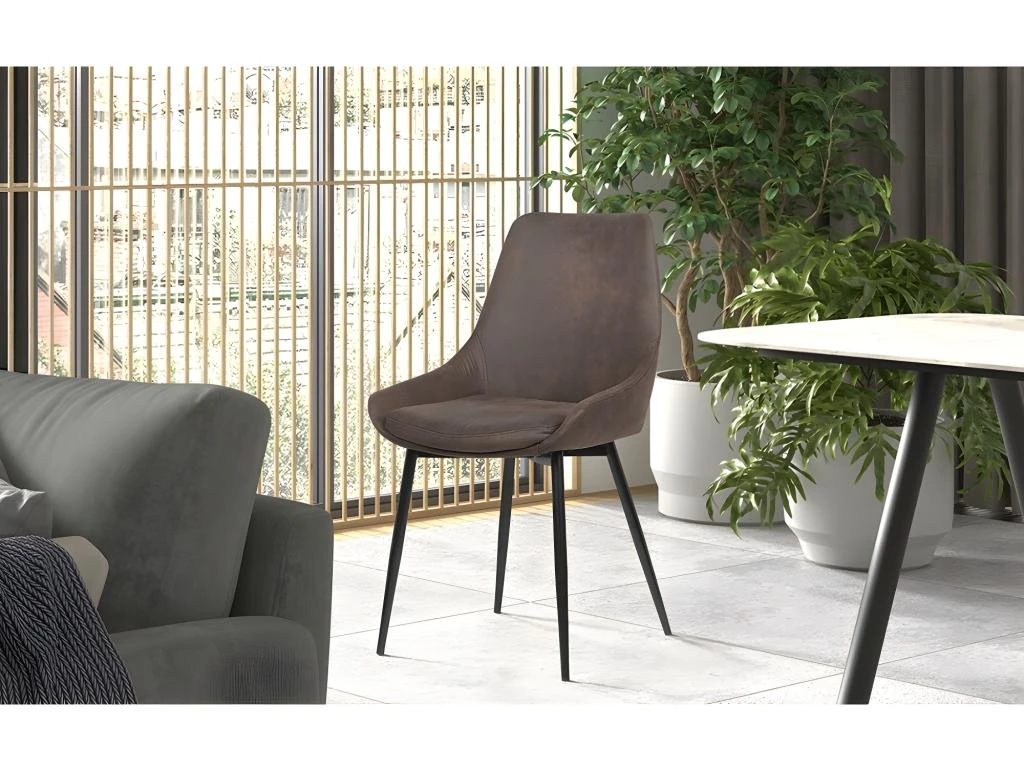 Chaise MICRA PU Micro Fibre Brun, Dimensions: H86 X L49 X P61 Cm, Idéal Pour Un Salon De Prestige 2 Chaise MICRA PU Micro Fibre Brun, Dimensions: H86 X L49 X P61 Cm, Idéal Pour Un Salon De Prestige – Image 2