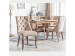 Lot De 4 Chaises De Salle à Manger En Velours - Matelassage De Boutons - Beige