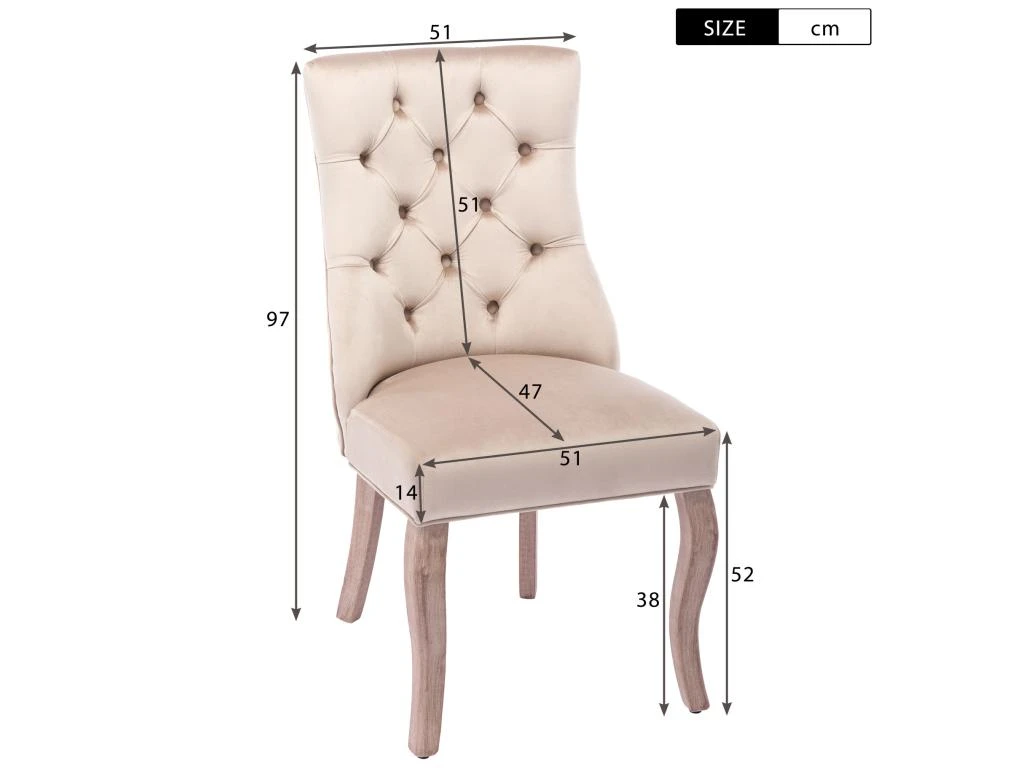 Lot De 4 Chaises De Salle à Manger En Velours - Matelassage De Boutons - Beige 5 Lot De 4 Chaises De Salle à Manger En Velours - Matelassage De Boutons - Beige – Image 5