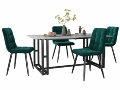 Lot De 4 Chaises De Salle à Manger - Structure En Métal - Tissu En Velours - Vert