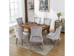 Lot De 6 Chaises En Velours - Avec Pieds En Bois Massif - Gris