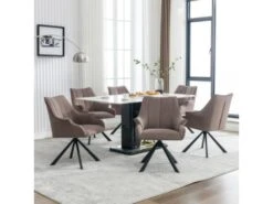 Lot De 6 Chaises En Patchwork De Velours - Pieds En Métal - Taupe