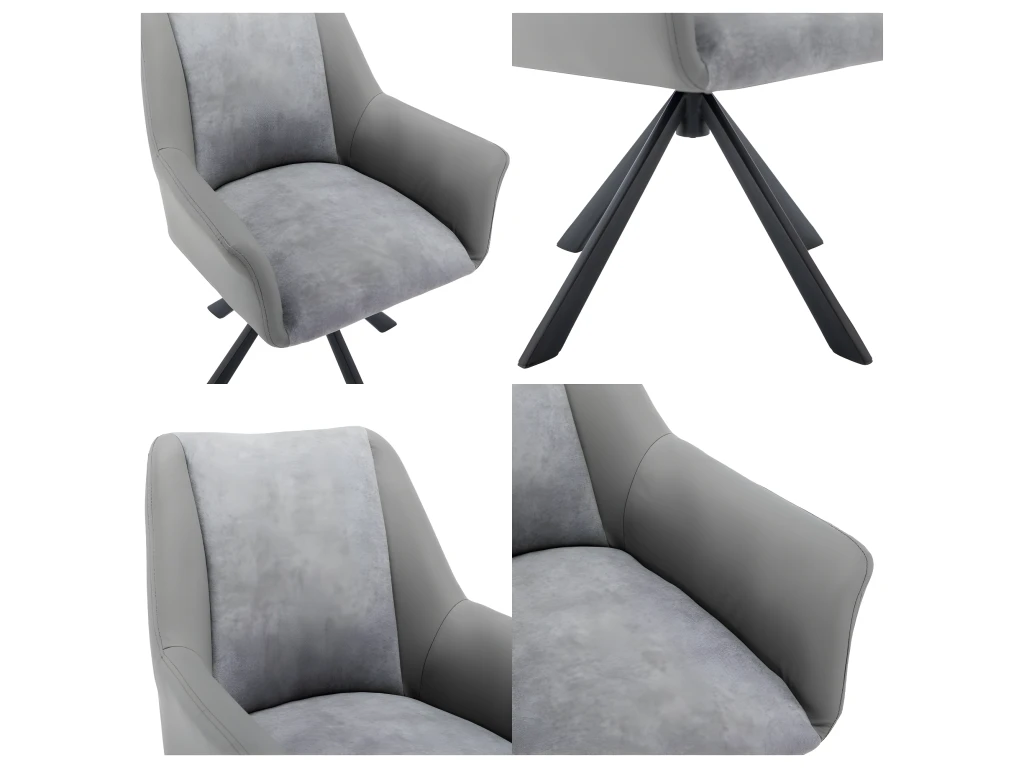 1 Chaise En Velours Et Similicuir - Pieds En Métal - Gris 4 1 Chaise En Velours Et Similicuir - Pieds En Métal - Gris – Image 4