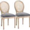 Lot De 2 Chaises De Salle à Manger - Chaise De Salon Médaillon Style Louis XVI - Bois Massif Sculpté, Patiné - Dossier Cannage - Aspect Lin Gris -Deco.fr Soldes Boutique chaise 23021781