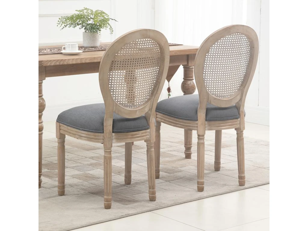 Lot De 2 Chaises De Salle à Manger - Chaise De Salon Médaillon Style Louis XVI - Bois Massif Sculpté, Patiné - Dossier Cannage - Aspect Lin Gris 5 Lot De 2 Chaises De Salle à Manger - Chaise De Salon Médaillon Style Louis XVI - Bois Massif Sculpté, Patiné - Dossier Cannage - Aspect Lin Gris – Image 5