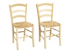 Lot De 2 Chaises PAYSANNE - Hêtre Massif & Paille De Riz - Teinte : Naturel