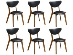 Lot De 6 Chaises LISETTE - Hévéa Massif & Simili - Noyer Et Noir -Deco.fr Soldes Boutique chaise 259677