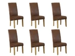 Lot De 6 Chaises SANTOS - Microfibre Aspect Cuir Vieilli - Pieds Bois Clair -Deco.fr Soldes Boutique chaise 268429