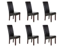 Lot De 6 Chaises ROVIGO - Simili Marron Brillant - Pieds Bois Foncé -Deco.fr Soldes Boutique chaise 268737