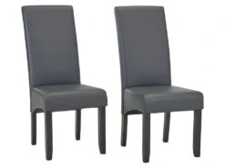 Lot De 2 Chaises ROVIGO - Simili Gris Mat - Pieds Bois Noir