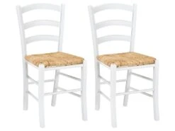 Lot De 2 Chaises PAYSANNE - HĂȘtre Massif & Paille De Riz - Teinte : Blanc