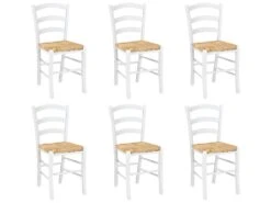 Lot De 6 Chaises PAYSANNE - Hêtre Massif Teinté Blanc, Paille De Riz -Deco.fr Soldes Boutique chaise 270011