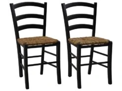 Lot De 2 Chaises PAYSANNE - Hêtre Massif & Paille De Riz - Teinte : Noir