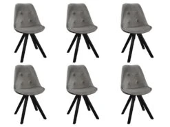 Lot De 6 Chaises Scandinaves ANEYA - Velours & Pieds Hévéa - Gris -Deco.fr Soldes Boutique chaise 310571