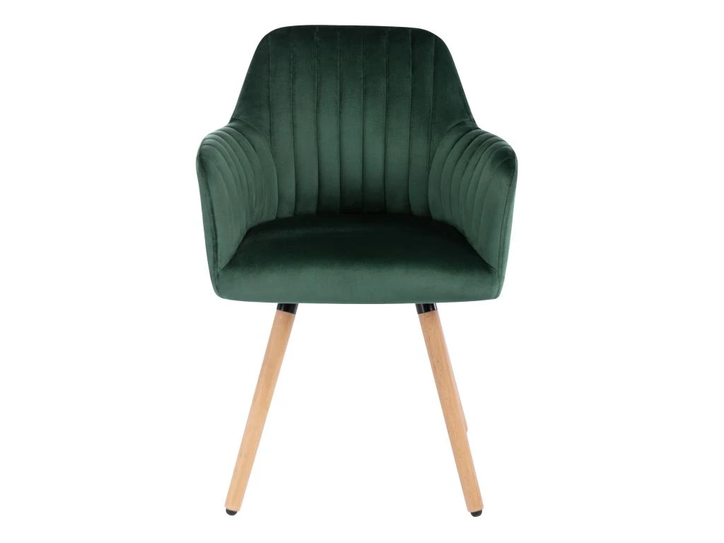 Chaise Avec Accoudoirs - Velours Et Métal Effet Bois - Vert Foncé - ELEANA 3 Chaise Avec Accoudoirs - Velours Et Métal Effet Bois - Vert Foncé - ELEANA – Image 3