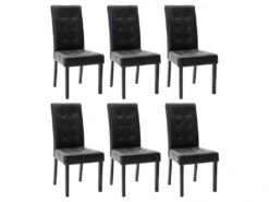 Lot De 6 Chaises VILLOSA - Simili Noir & Pieds Bois Noir -Deco.fr Soldes Boutique chaise 385529