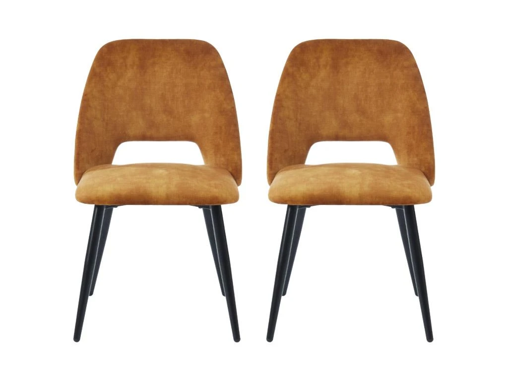 Lot De 2 Chaises LIDA - Tissu Effet Velours Et Métal - Jaune Moutarde 2 Lot De 2 Chaises LIDA - Tissu Effet Velours Et Métal - Jaune Moutarde – Image 2