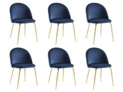 Lot De 6 Chaises - Velours Et Métal Doré - Bleu - MELBOURNE -Deco.fr Soldes Boutique chaise 404441