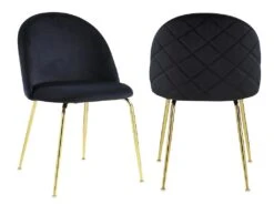 Lot De 2 Chaises - Velours Et Métal Doré - Noir - MELBOURNE
