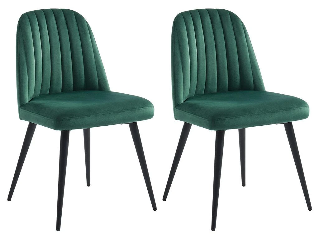 Lot De 2 Chaises ELEANA - Velours & Métal Noir - Vert 1 Lot De 2 Chaises ELEANA - Velours & Métal Noir - Vert