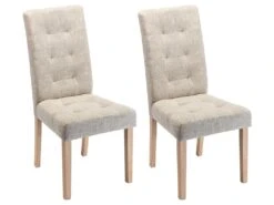 Lot De 2 Chaises VILLOSA - Tissu & Pieds Bois - Coloris : Beige