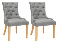 Lot De 2 Chaises JOLIA - Tissu Et Pieds Bois - Gris