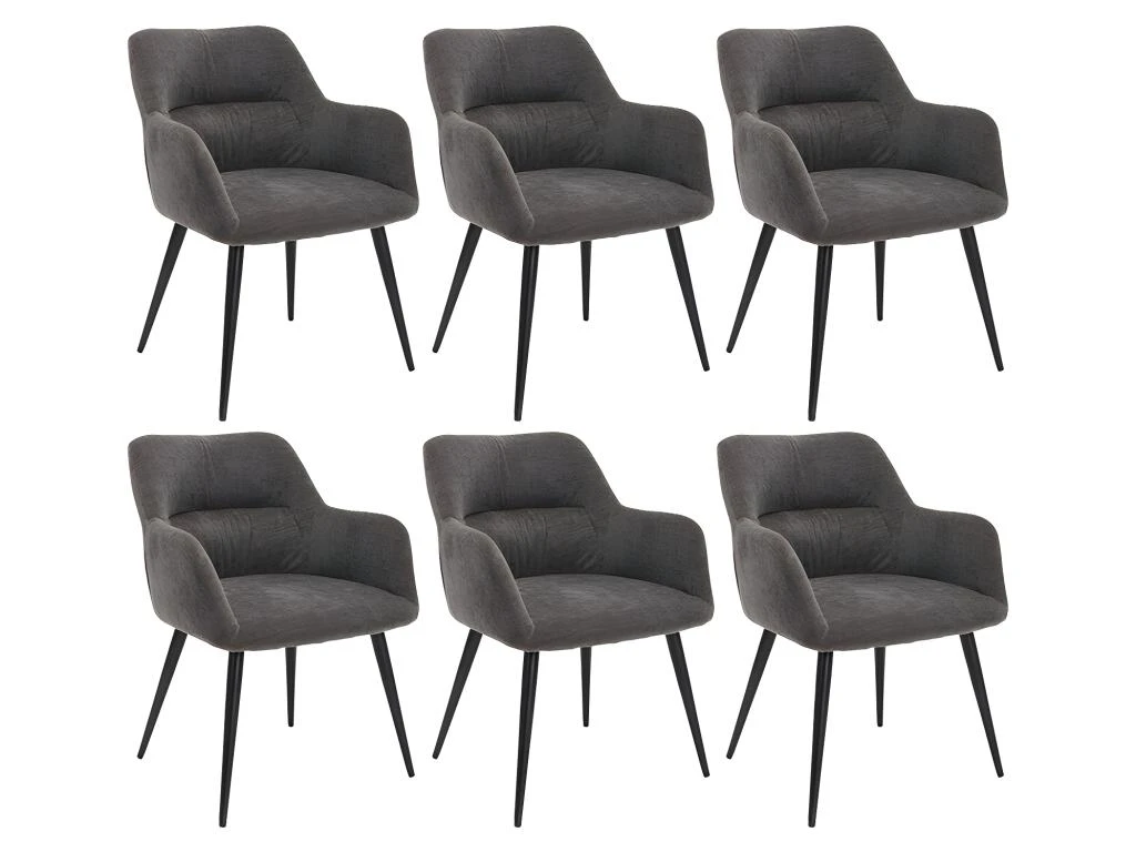 Lot De 6 Chaises - Avec Accoudoirs - Tissu Et Métal - Gris - HEKA 2 Lot De 6 Chaises - Avec Accoudoirs - Tissu Et Métal - Gris - HEKA – Image 2