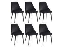 Lot De 6 Chaises - Velours Et Métal - Noir - EZRA -Deco.fr Soldes Boutique chaise 439915