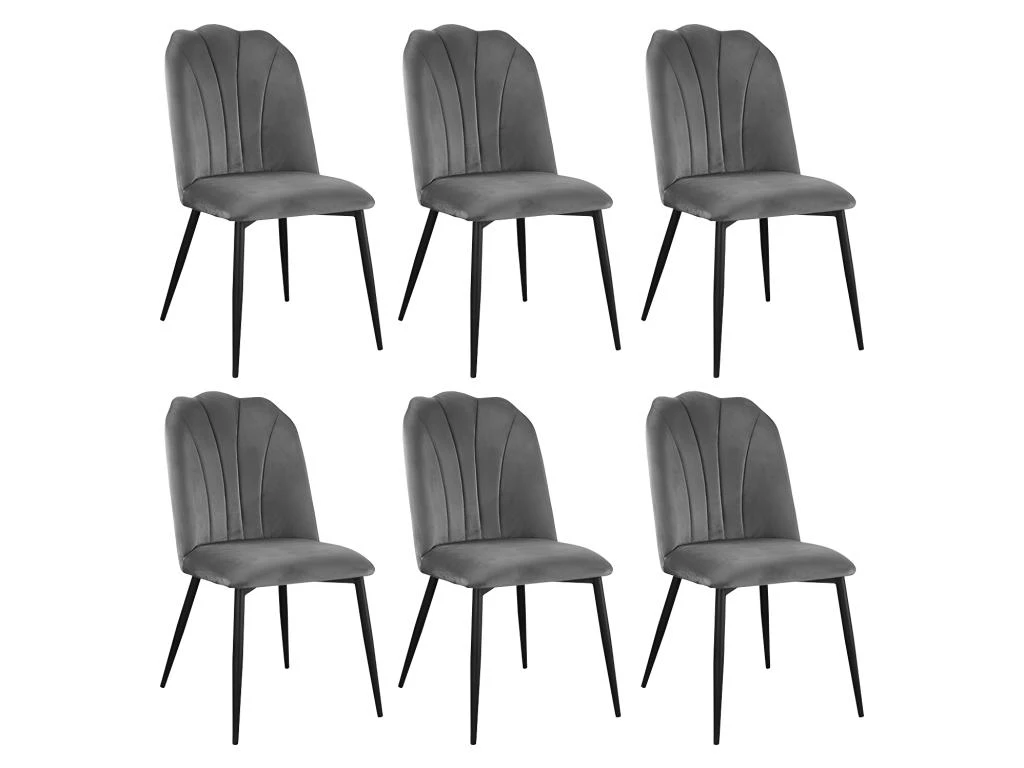 Lot De 6 Chaises ROSARIO - Effet Velours Et Métal Noir - Gris 8 Lot De 6 Chaises ROSARIO - Effet Velours Et Métal Noir - Gris – Image 8