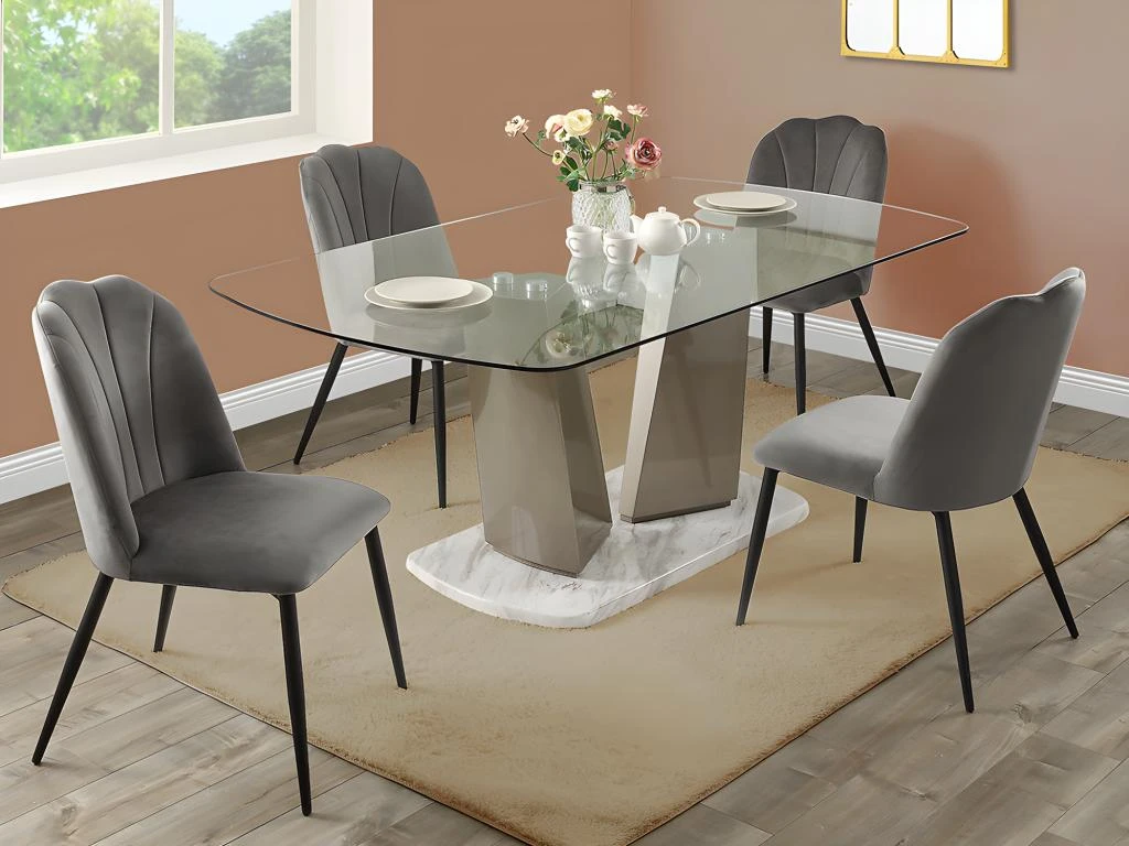 Lot De 6 Chaises ROSARIO - Effet Velours Et Métal Noir - Gris 7 Lot De 6 Chaises ROSARIO - Effet Velours Et Métal Noir - Gris – Image 7