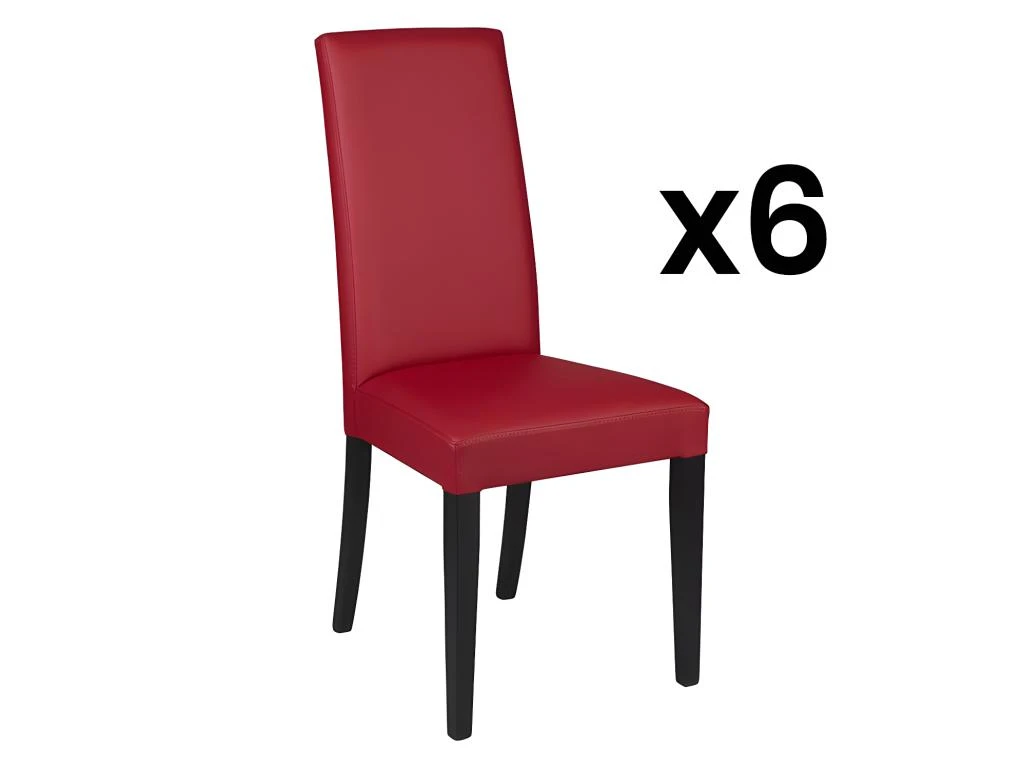 Lot De 6 Chaises TACOMA - Simili Rouge & Pieds Noirs 1 Lot De 6 Chaises TACOMA - Simili Rouge & Pieds Noirs