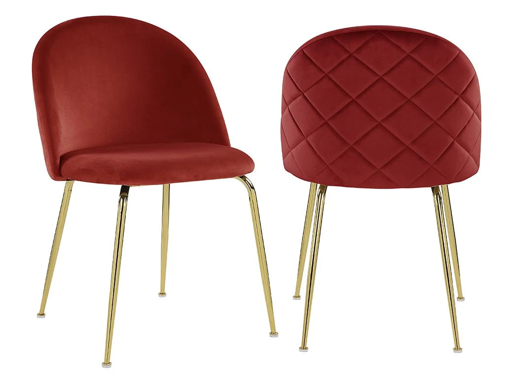 Lot De 2 Chaises - Velours Et Métal Doré - Terracotta - MELBOURNE 1 Lot De 2 Chaises - Velours Et Métal Doré - Terracotta - MELBOURNE