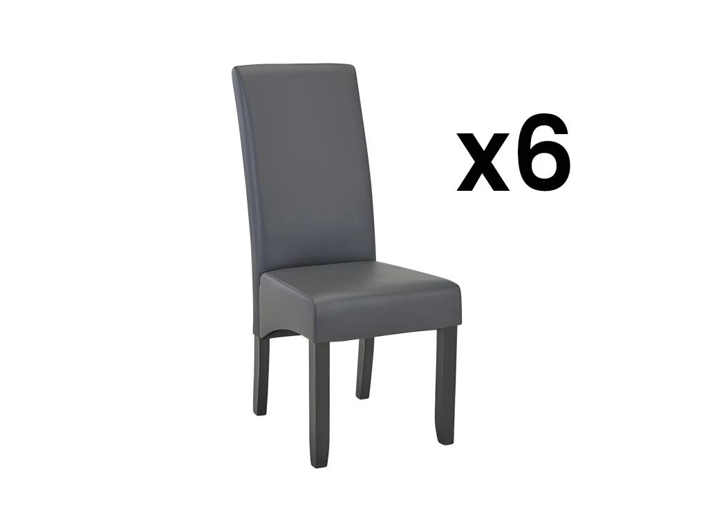 Lot De 6 Chaises ROVIGO - Simili Gris Mat - Pieds Bois Noir 1 Lot De 6 Chaises ROVIGO - Simili Gris Mat - Pieds Bois Noir