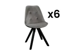 Lot De 6 Chaises Scandinaves ANEYA - Velours & Pieds Hévéa - Gris