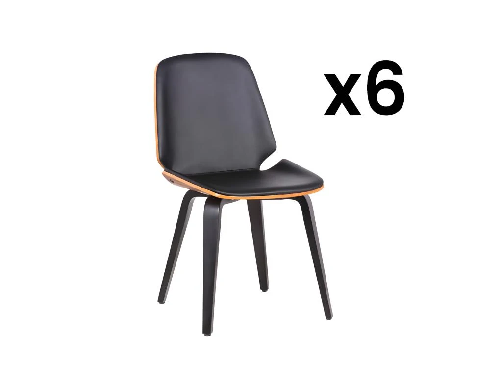 Lot De 6 Chaises SANTAREM - Simili - Noyer Et Noir 1 Lot De 6 Chaises SANTAREM - Simili - Noyer Et Noir