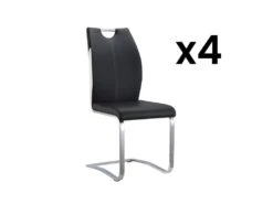 Lot De 4 Chaises WINCH - Simili Noir & Blanc - Pieds En Métal Chromé