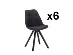 Lot De 6 Chaises Scandinaves ANEYA - Tissu & Pieds Hévéa - Noir