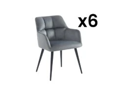 Lot De 6 Chaises Avec Accoudoirs - Velours Et Métal - Gris - PEGA