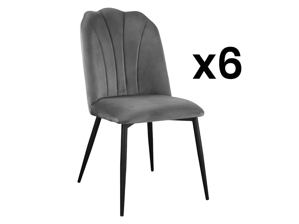 Lot De 6 Chaises ROSARIO - Effet Velours Et Métal Noir - Gris 1 Lot De 6 Chaises ROSARIO - Effet Velours Et Métal Noir - Gris
