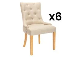 Lot De 6 Chaises JOLIA - Tissu Et Pieds Bois - Beige