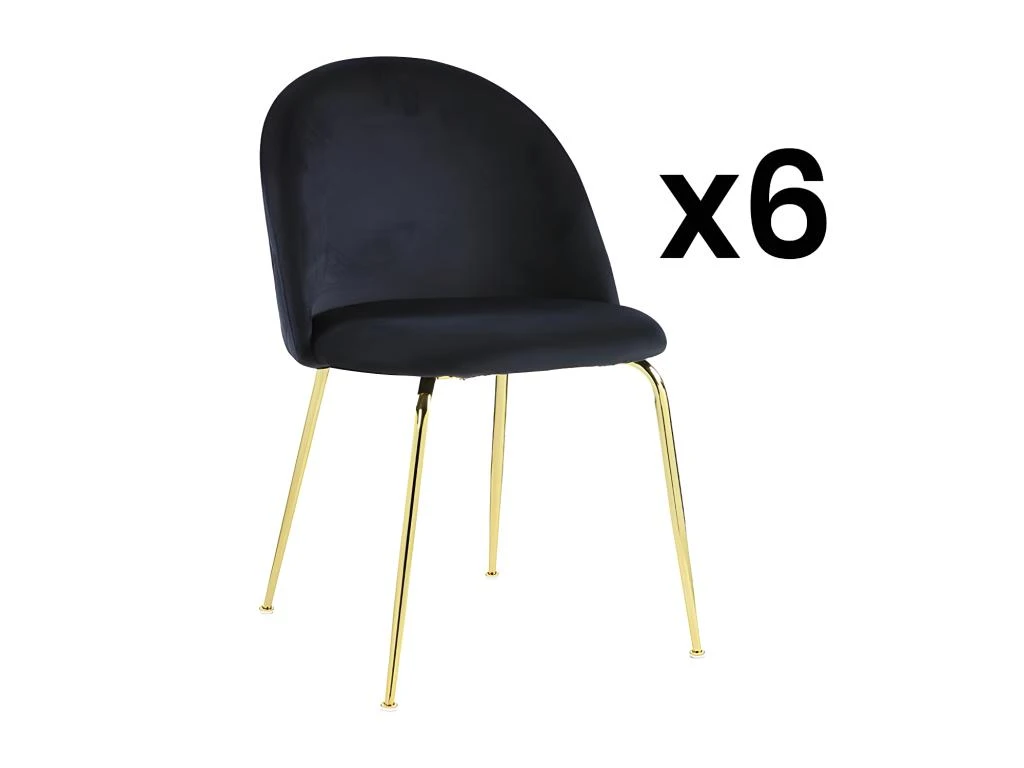 Lot De 6 Chaises - Velours Et Métal Doré - Noir - MELBOURNE 1 Lot De 6 Chaises - Velours Et Métal Doré - Noir - MELBOURNE