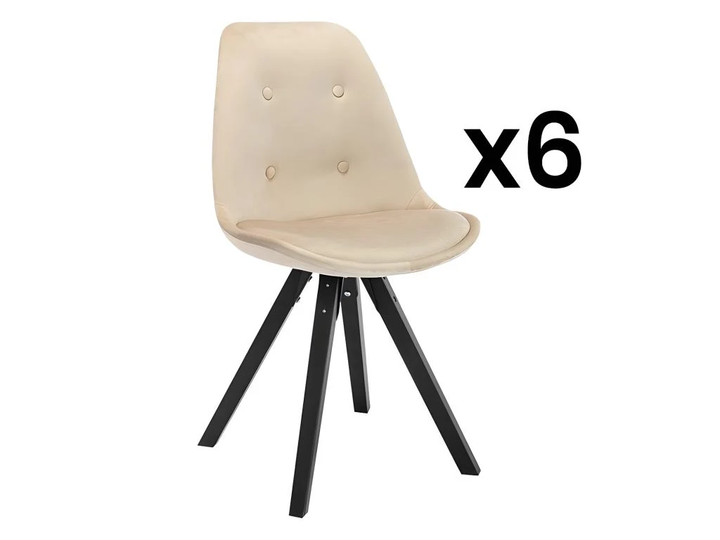Lot De 6 Chaises Scandinaves ANEYA - Velours & Pieds Hévéa - Beige 1 Lot De 6 Chaises Scandinaves ANEYA - Velours & Pieds Hévéa - Beige