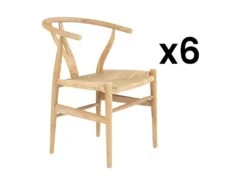 Lot De 6 Chaises En Teck Et Paille - Coloris : Naturel - POGIANA