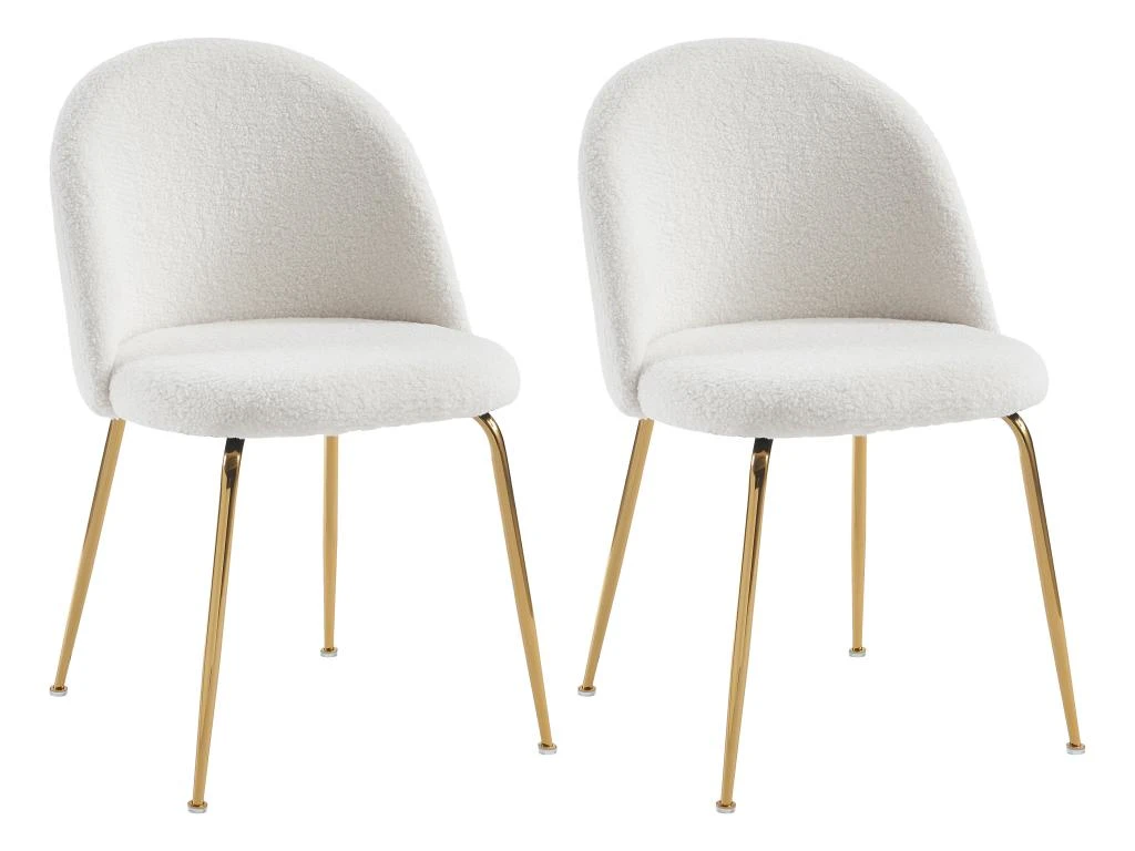 Lot De 2 Chaises - Tissu Bouclette Et Métal Doré - Blanc - MELBOURNE 2 Lot De 2 Chaises - Tissu Bouclette Et Métal Doré - Blanc - MELBOURNE – Image 2